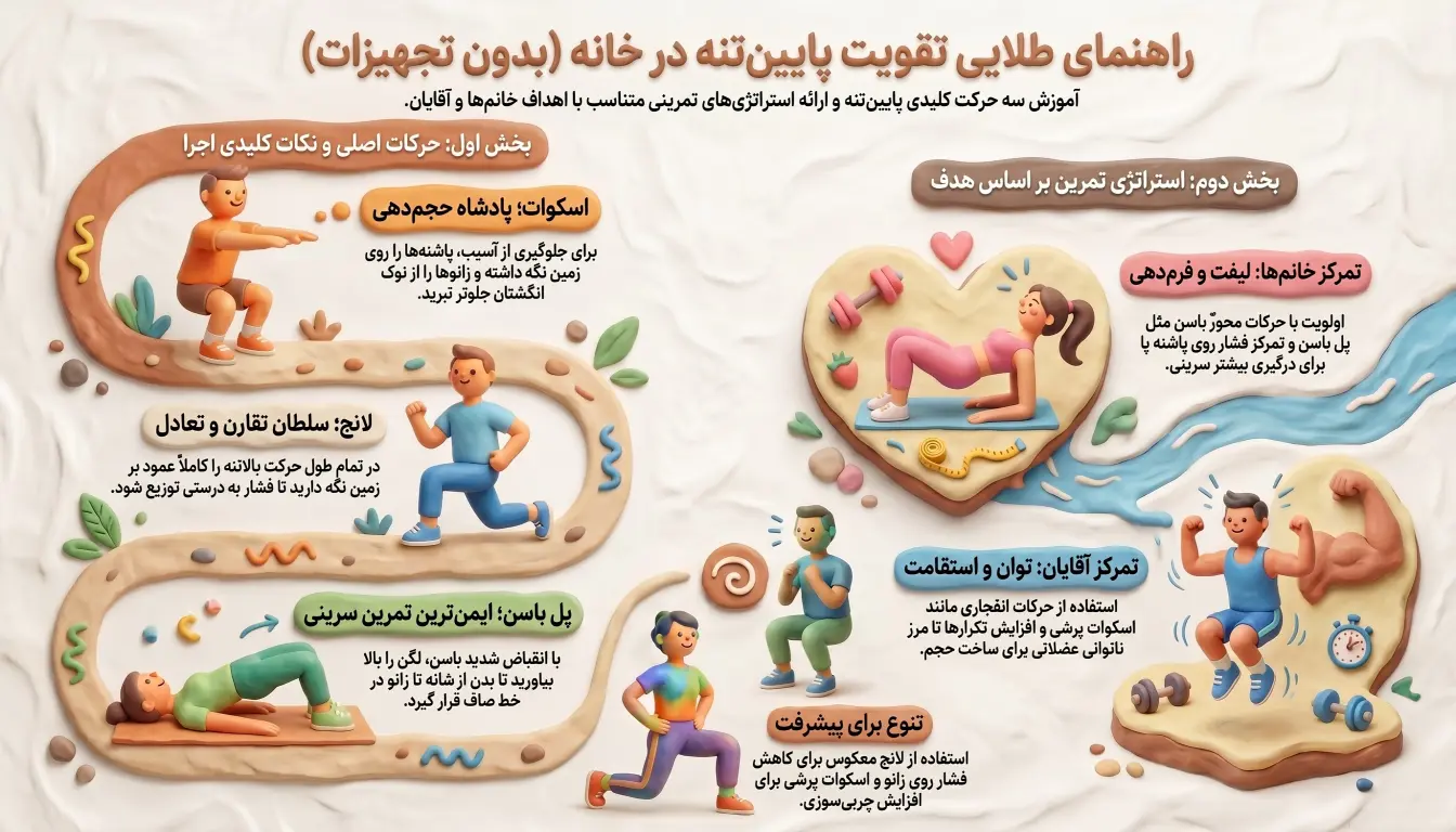 حرکات بدنسازی پایین تنه در خانه: راهنمای جامع برای آقایان و خانمها